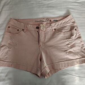 Faded Glory Pink Denim Women Shorts, Cotton Soft Distressed 14